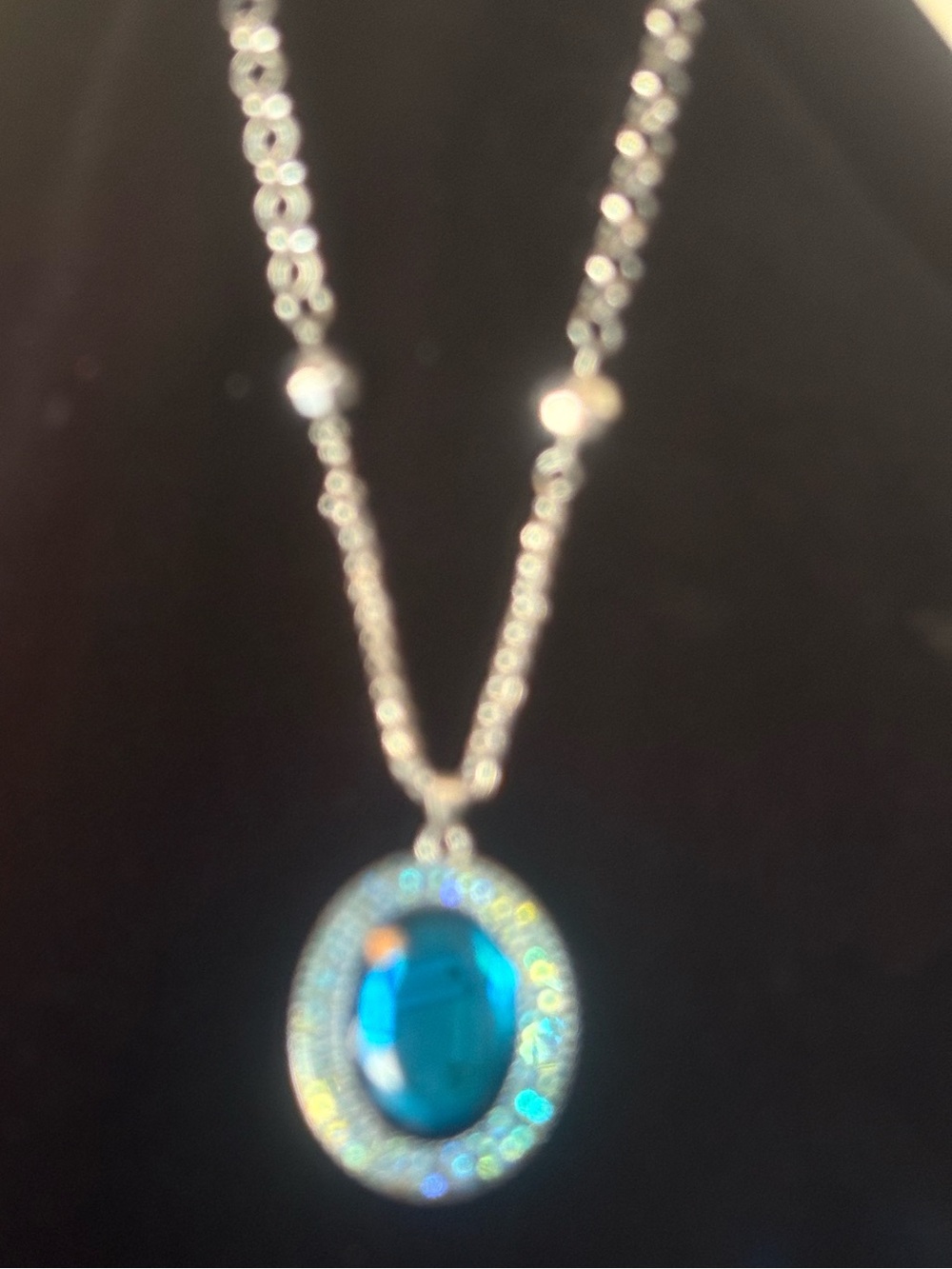 Crystal Halo Blue Oval Pendant Necklace - Women Jewelry